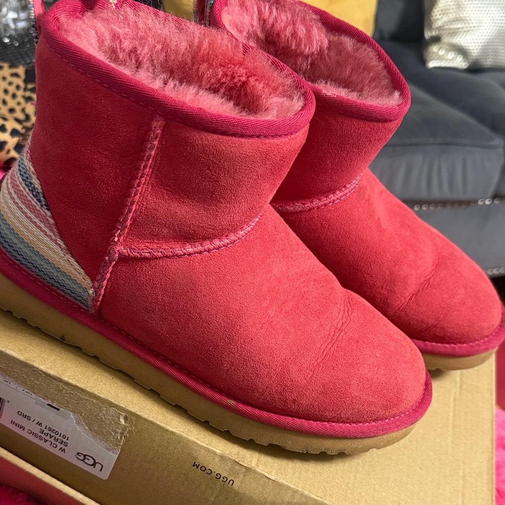 UGG Kids Pink Boots with Striped Accent